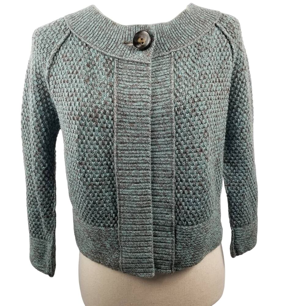 Nomadic Traders Green Brown Ramie Cotten Sweater Crop Cardigan Excellent! Size M